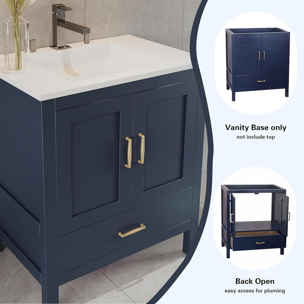 30 Inch Blue Freestanding Bathroom Vanity Sink Base Cabinet Without Top with Bottom Drawer / Handler -- 30-inch-blue-freestanding-bathroom-vanity-sink-base-cabinet-bottom-drawer