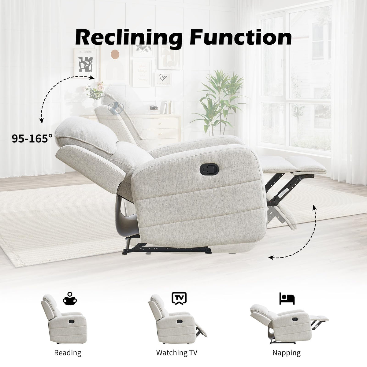 Manual Living Room Furniture Reclining Couch Set, Soft Fabric Recliner Chair and Loveseat Sofa Couch for Meeting