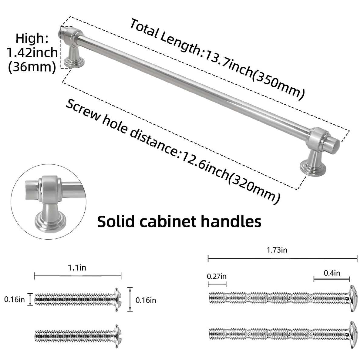 6 Pack 12-3/5 inch(320mm) Brushed Satin Nickel Kitchen Cabinet Handles Cabinet Pulls Sliver Drawer Pulls Kitchen