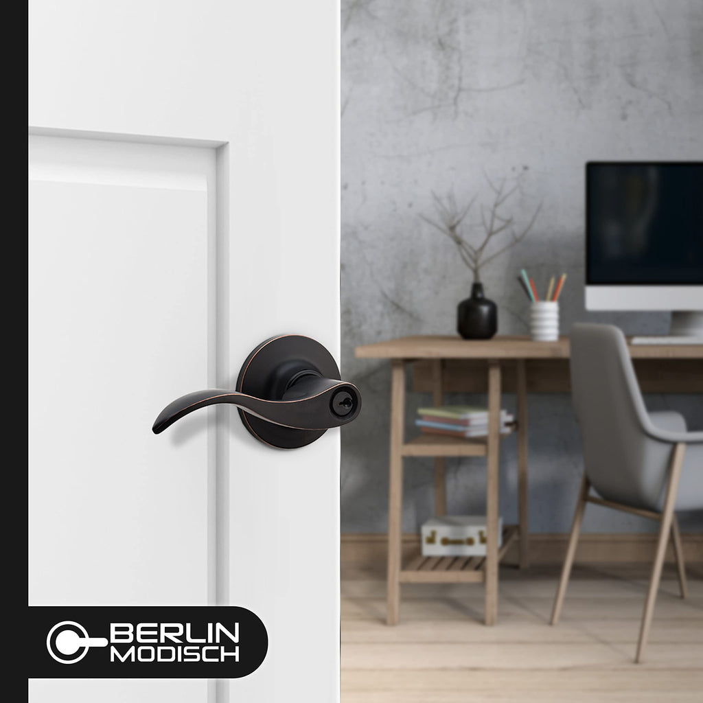 Privacy Lever Door Handle [Thumb Turn Lock on The Inside] with a Oil Rubbed Bronze Finish, Reversible for Right &