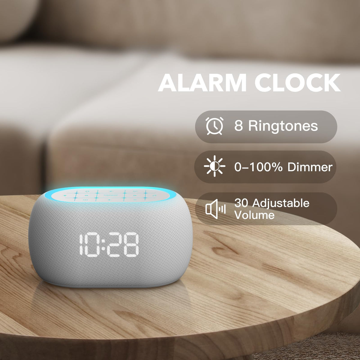 White Noise Sound Machine Alarm Clock with Bluetooth Speaker, 21 Relaxing Sounds, 7 Night Lights,0-100% Dimmer/Sleep