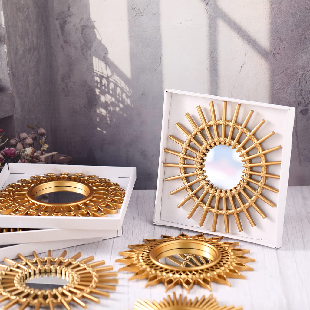 6 Pcs Sunburst Round Mirror for Wall Decor, Classic, Gold