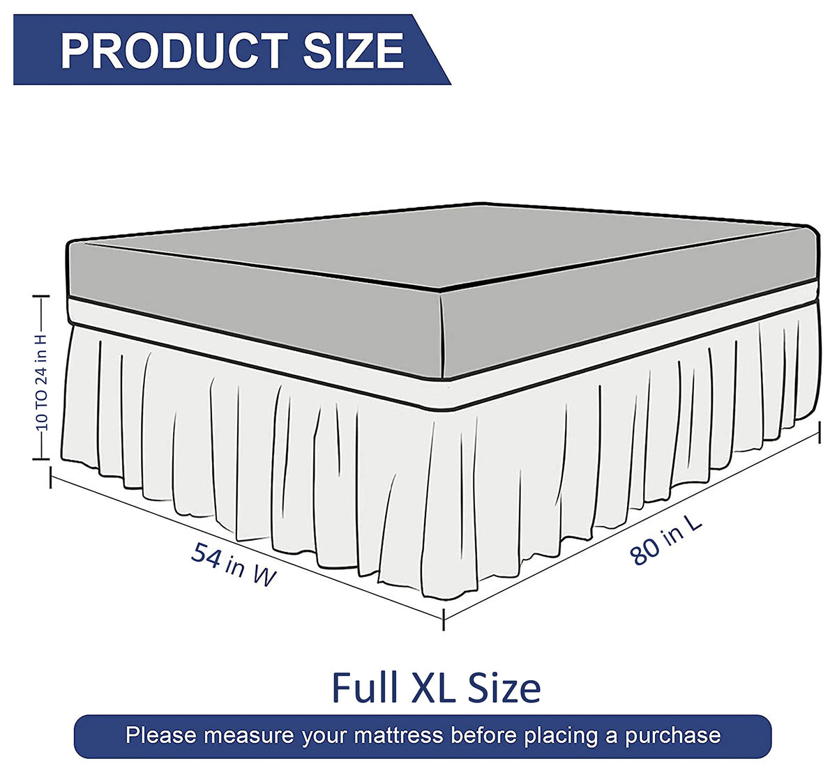 600 TC Cotton Wrap Around Bed Skirt for XL Size Bed 22 Inch Drop & Adjustable Three Fabric Sides Elastic Belts