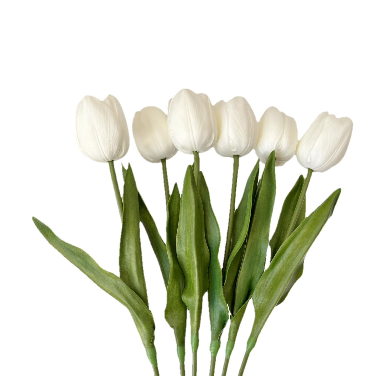 19'' Real Touch Latex Artificial Tulip Flowers, 6 Pack Milky White Faux Stems Decor, Table Centerpieces, Vase, Spring