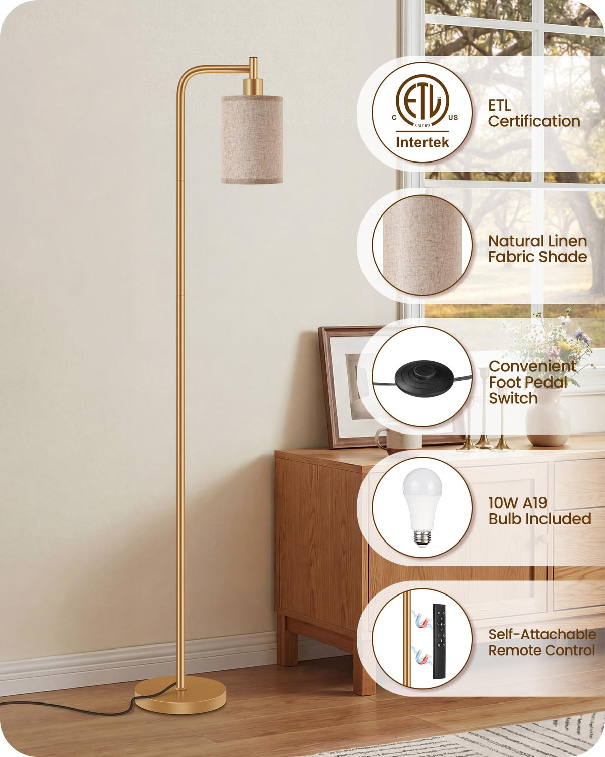 Dimmable Floor Lamp with Remote & 10W Bulb