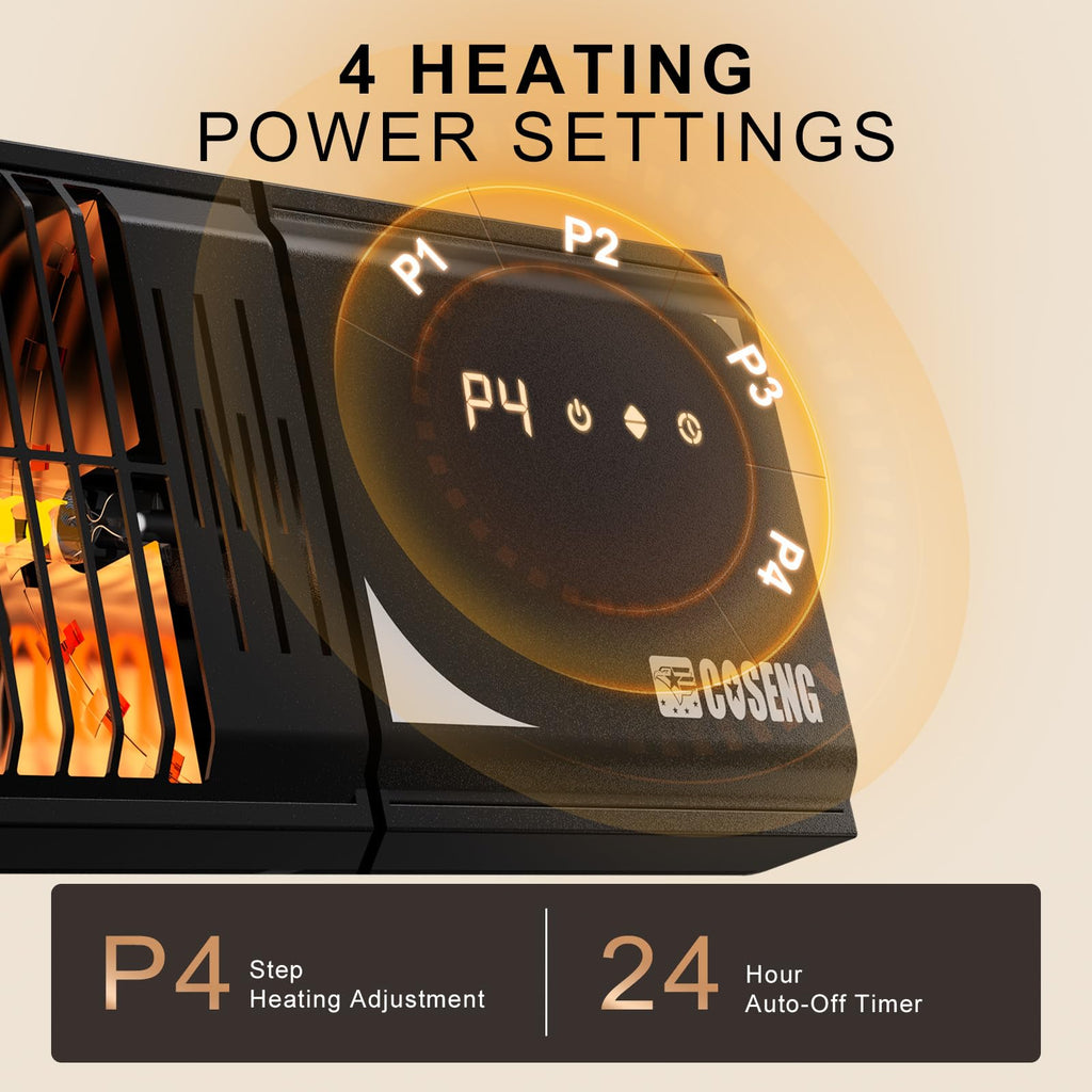Outdoor Heaters 1500W, 3s Rapid Heating, IP65 Waterproof, 4 Heat Levels, 24H Timer & Memory Function, Touchscreen