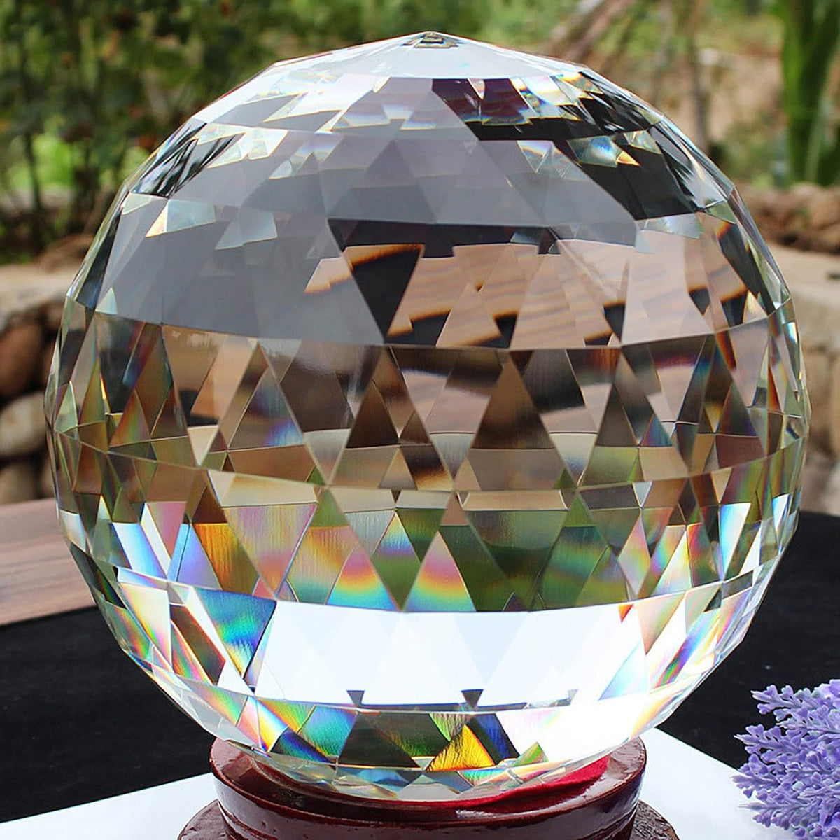 Clear Glass Crystal Ball Prisms with Stand, Window Rainbow Maker Sphere Faceted Gazing Ball for Home Décor, Christmas