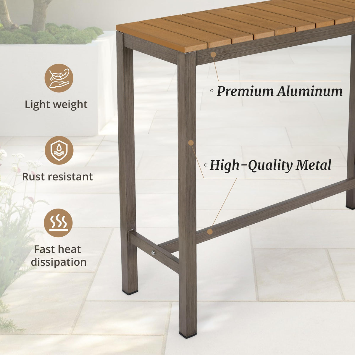 Outdoor Bar Table Set of 2, 38" Patio Bar Height Counter Table, Weather Resistant, Waterproof HDPS Slatted Top