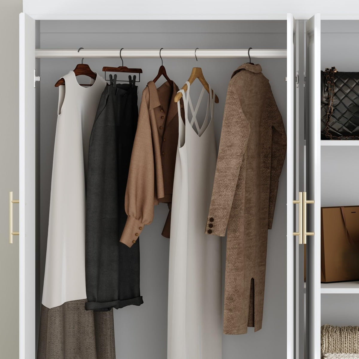 4 Door Wardrobe Closet with 4 Drawers, White Bedroom Armoire