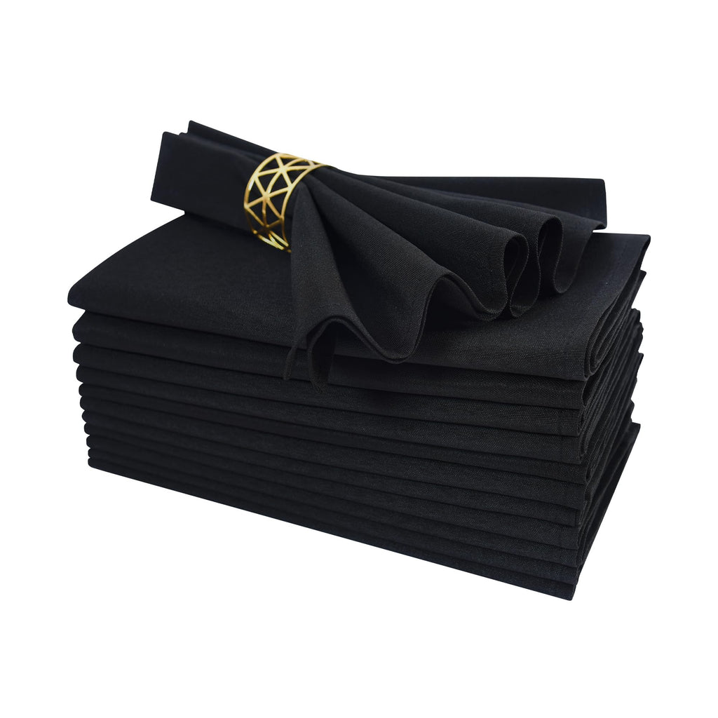 Black Cloth Napkins Set of 12 Washable Dinner Napkins, 18X18 in