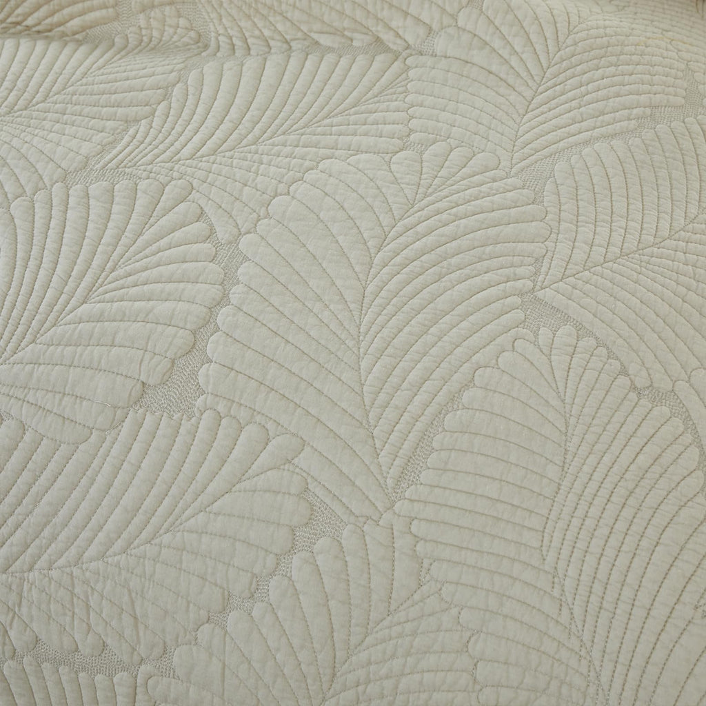 Beige Palm Stitch Quilt Set 100% Cotton Luxury Embroidered Palm Leaf Bedding Premium Summer Tropical Quilt