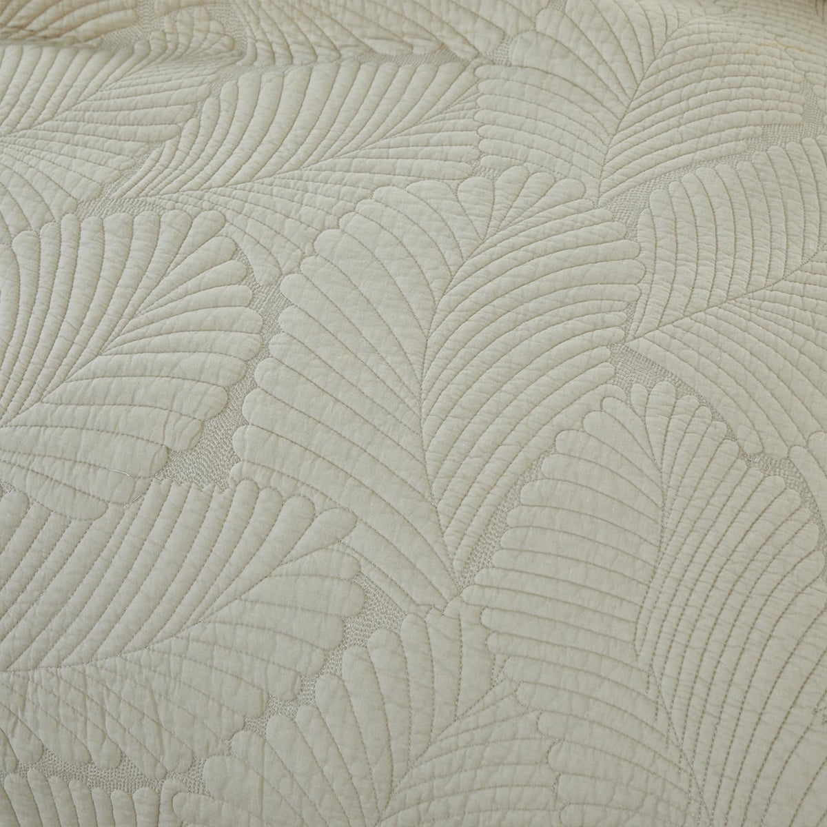 Beige Palm Stitch Quilt Set 100% Cotton Luxury Embroidered Palm Leaf Bedding Premium Summer Tropical Quilt
