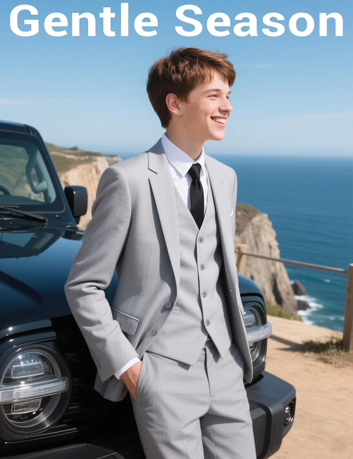 Boys Complete Suits Set with Suspenders Standard & Husky
