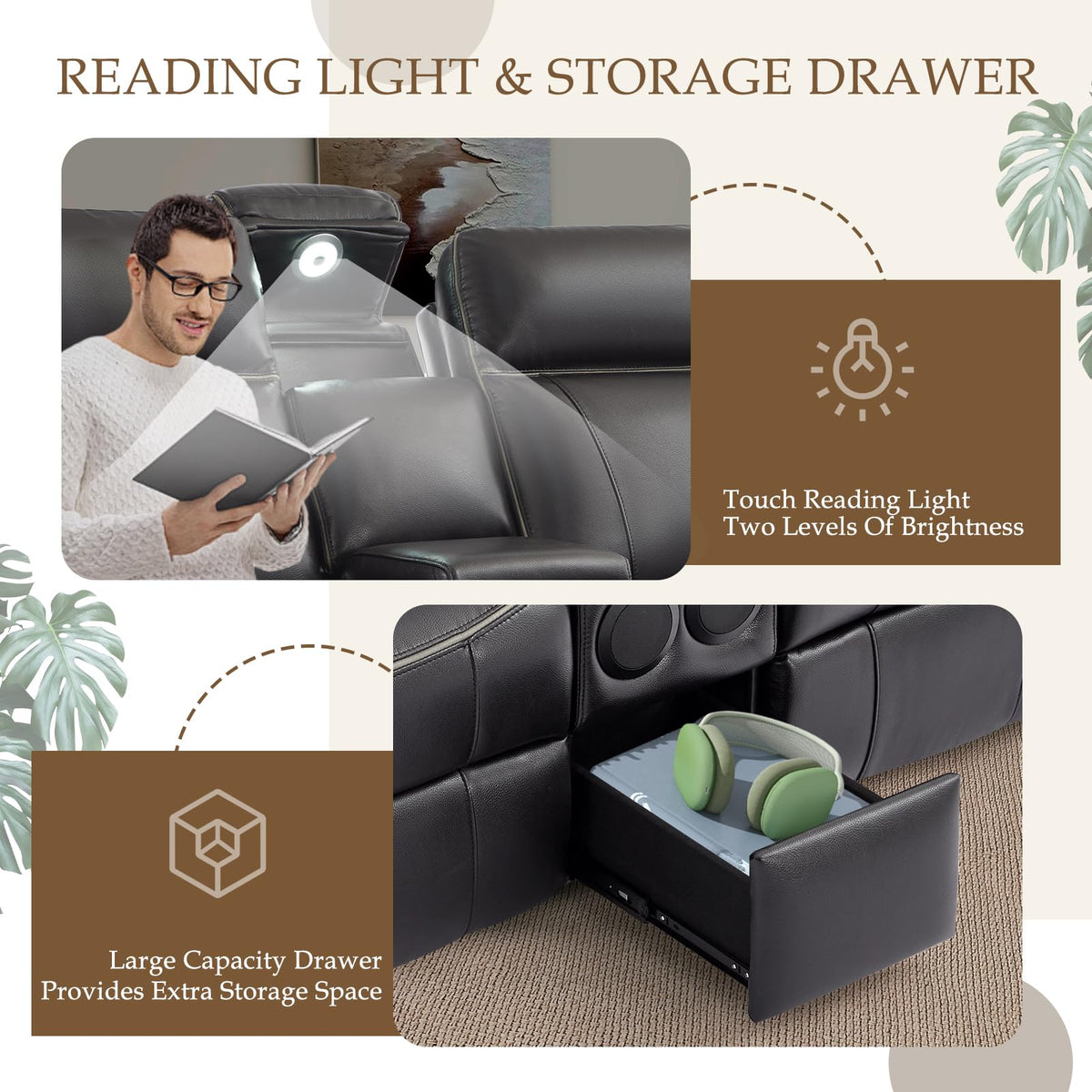 Power Reclining Loveseat with LED Reading Light/Storage Drawer