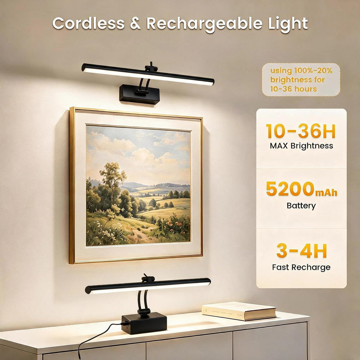 2 Pack Picture Lights for Wall Battery Operated, 16 inch Wireless Art Lighting for Painting, 6 Colors Picture Frame