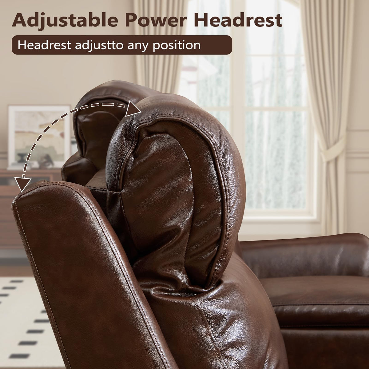 Premium Genuine Leather Power Recliner Chair for Adults, 2 Dual Motor Electric Recliners with Adjustable Headrest