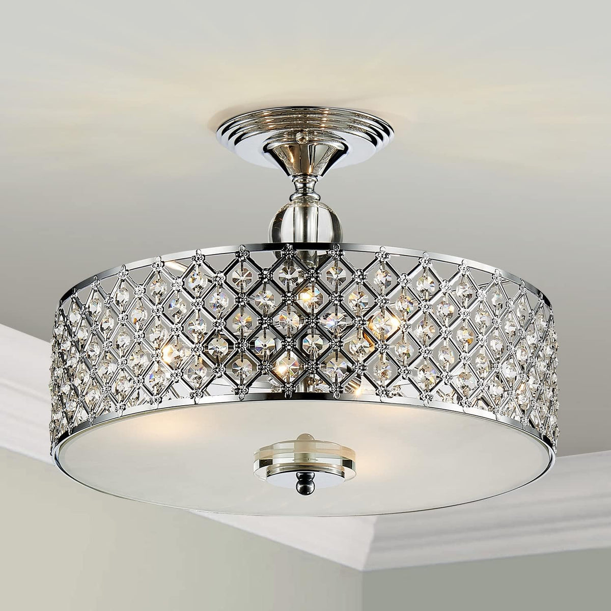 3-Light Modern Semi-Flush Mount Chandelier for Bedrooms and Low-Ceiling Rooms
