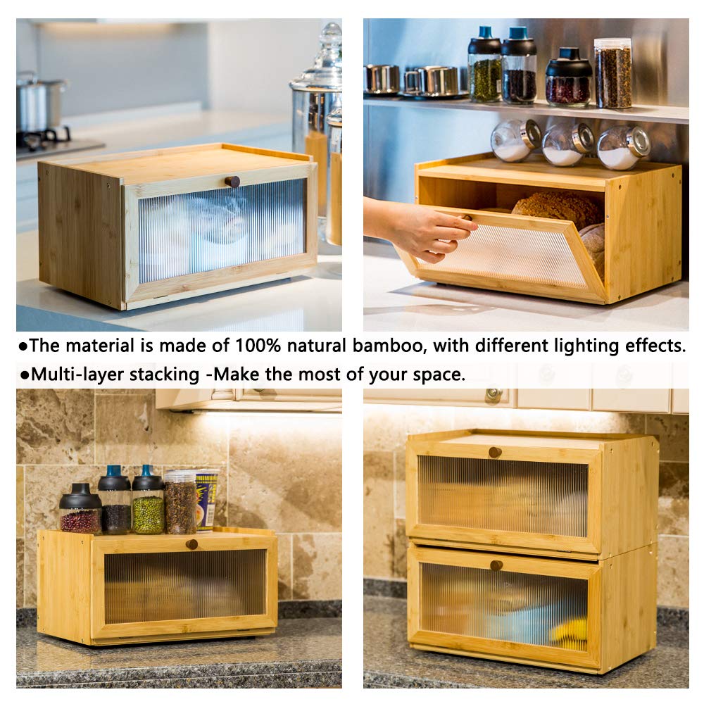 Bamboo Counter-Large Capacity Bread Storage Container Farmhouse with Window Bread Holder