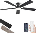 52" Black Flush Mount Ceiling Fan with Light & Remote