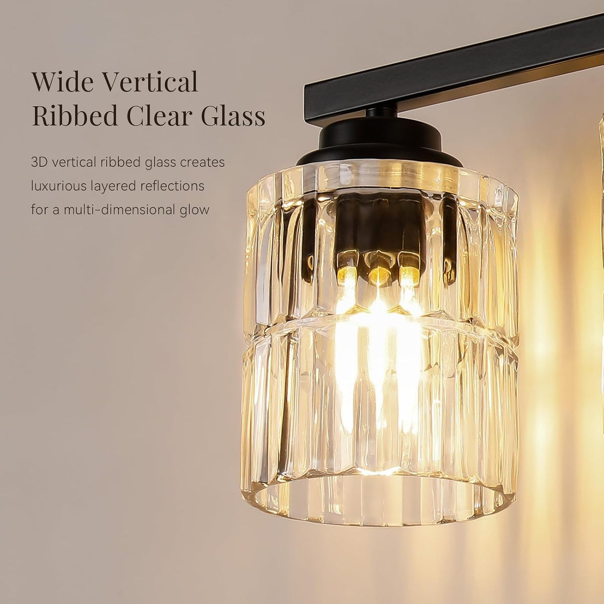 Black 3-Light Bathroom Vanity Light with Fluted Cylinder Glass Shade | Modern Vanity Lighting Fixtures, Bathroom