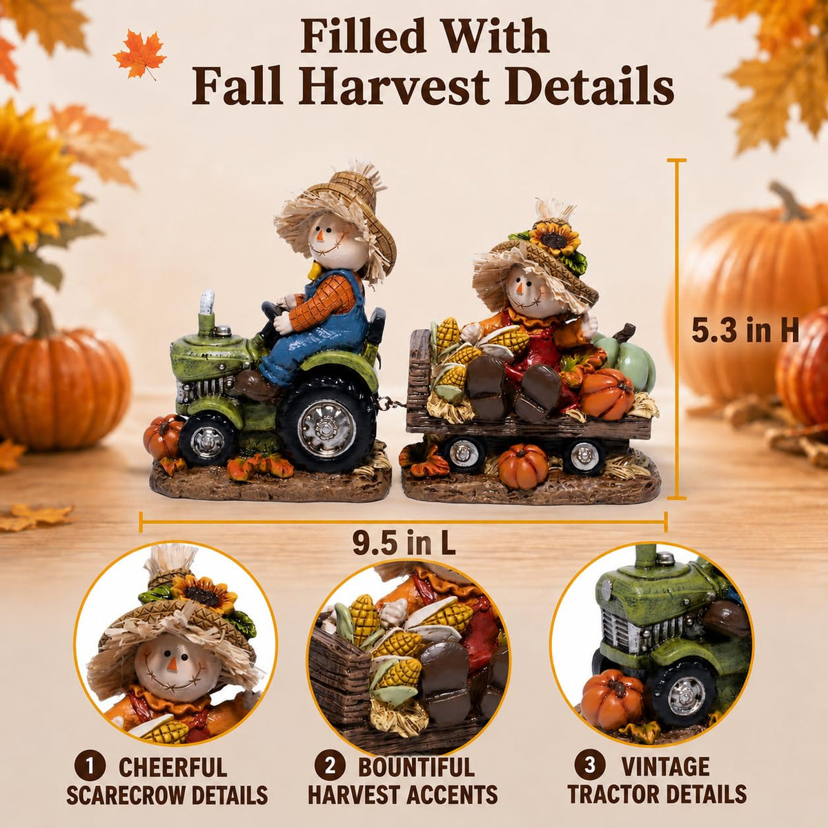 Thanksgiving Scarecrow Tractor Figurine, Harvest Table Decor