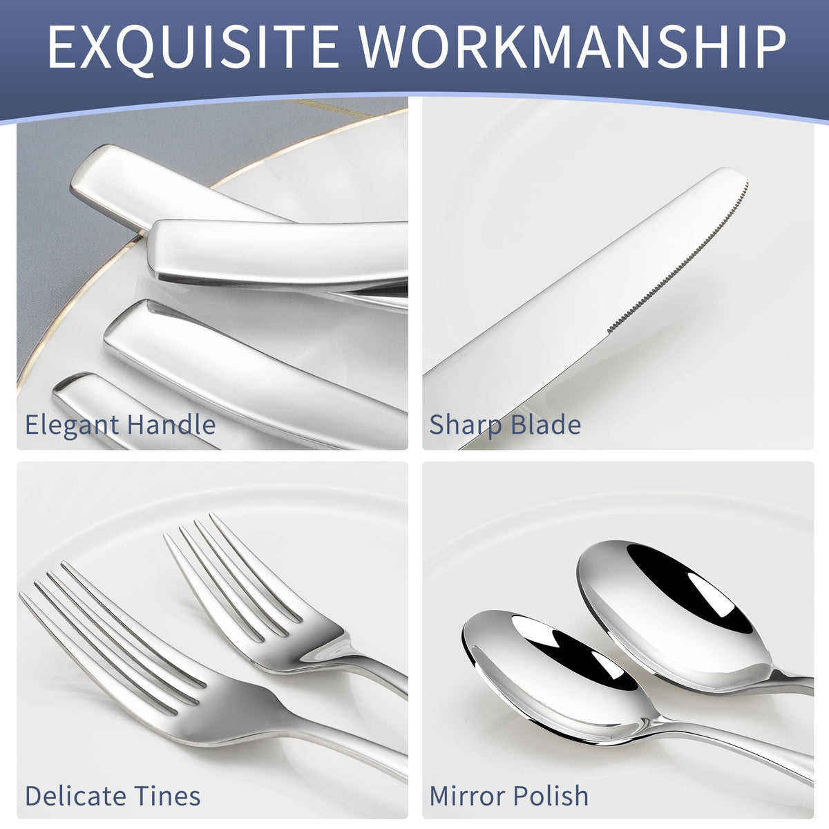 40 Piece 18/10 Stainless Steel Silverware for 8, Heavy Duty Flatware Set