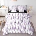 7Pcs Violet Gradient Abstract Comforter Set Queen, Purple Geometric Striped Bed in A Bag for Women Men, Ink Ombre