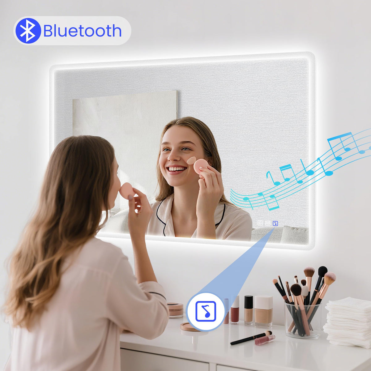 40"x28" LED-Bathroom-Mirror-with-Lights, Wall-Mounted with Bluetooth Speaker, Anti-Fog, 3 Color Temperature, Dimmable