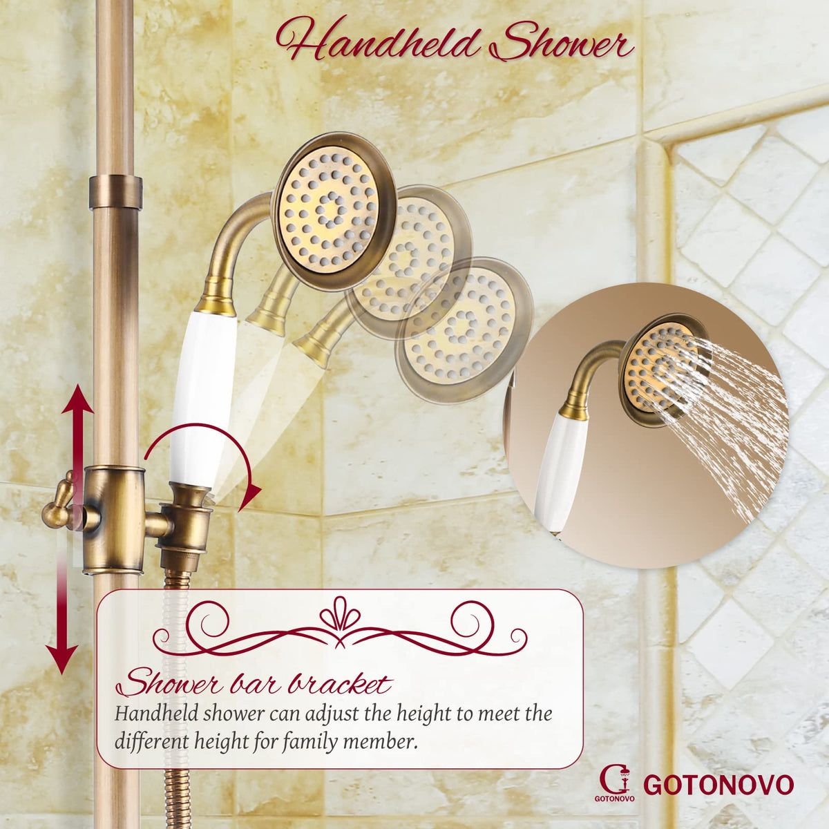 Exposed Shower System Kit with Tub Spout Vintage,Antique Brass