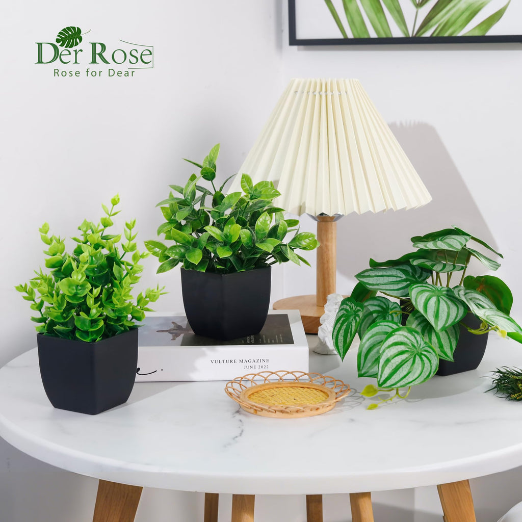 6Pcs Small Faux Plants Indoor with Black Pots Decor