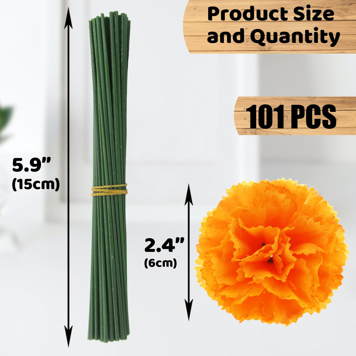 101 Pcs Marigold Flower Heads Bulk Silk with Stems
