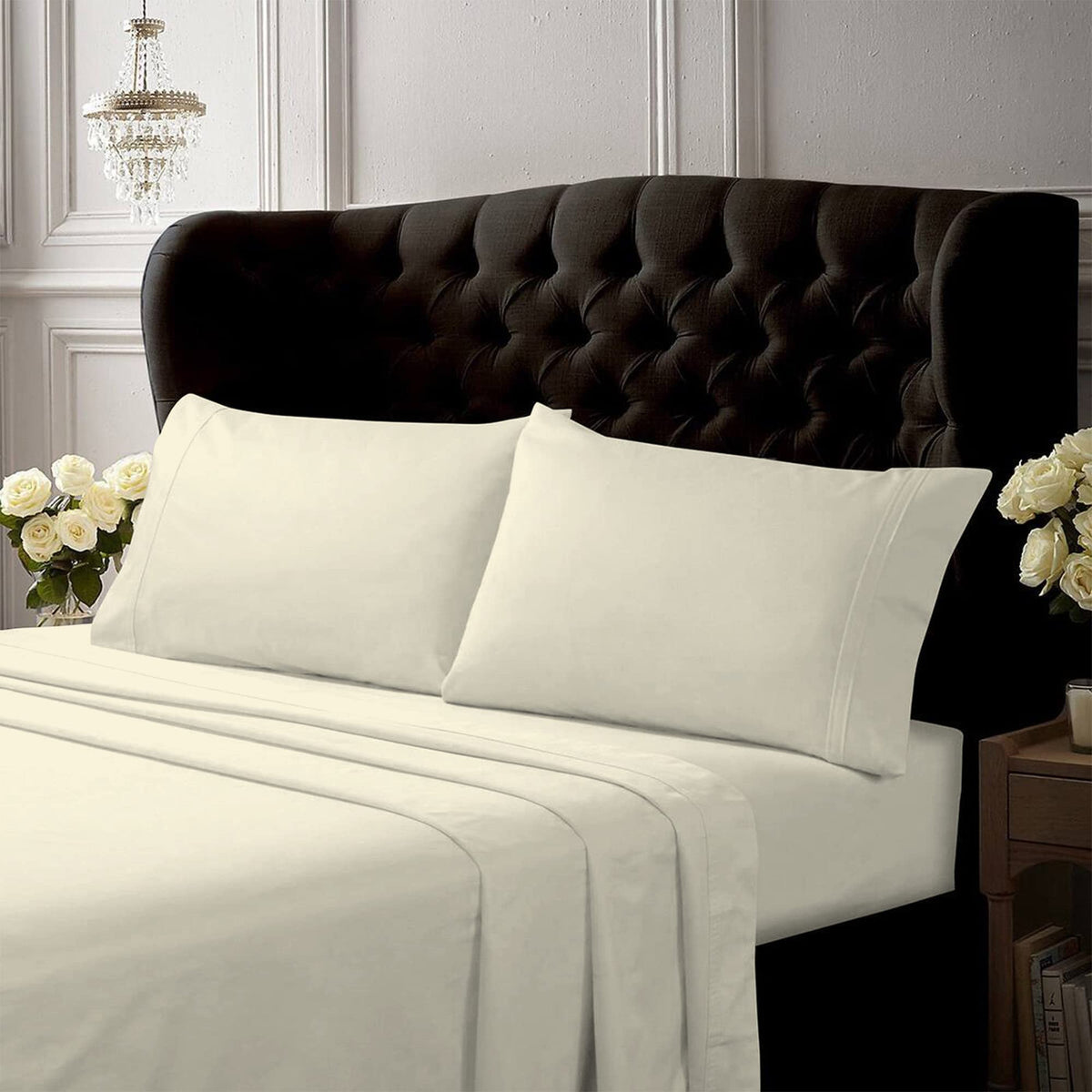 Twin XL Cotton Percale Deep Pocket Sheet Set, Ivory