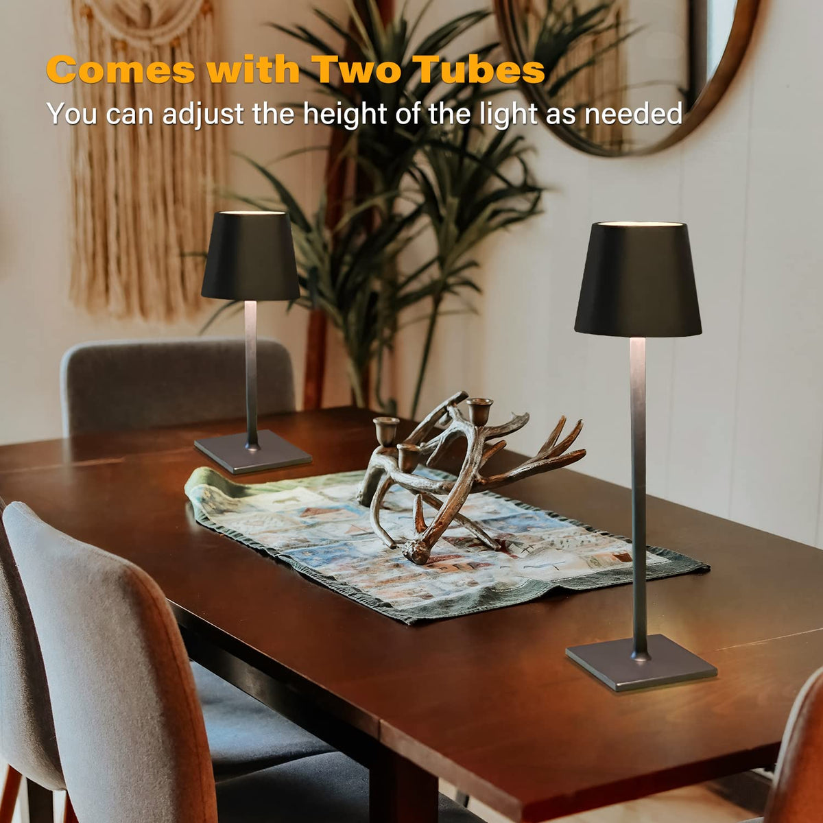 2 Pack Cordless Table Lamps, 3 Colors Stepless Dimming, 5000mAh Rechargeable Battery LED Desk Lamp /Couple