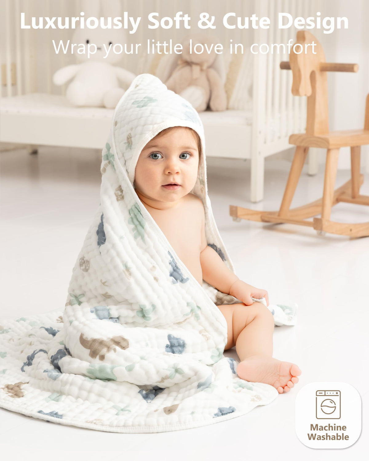 Baby Bath Towels, 100% Muslin Cotton Hooded Baby Towels for Newborn, 2 Pack Baby Towels with Hood for Infant Toddler