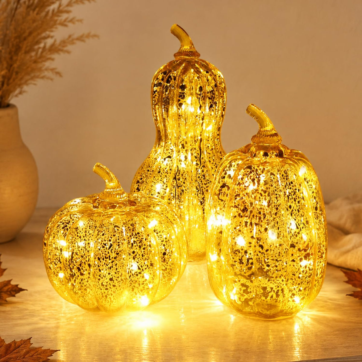 Lighted Glass Pumpkin Decor