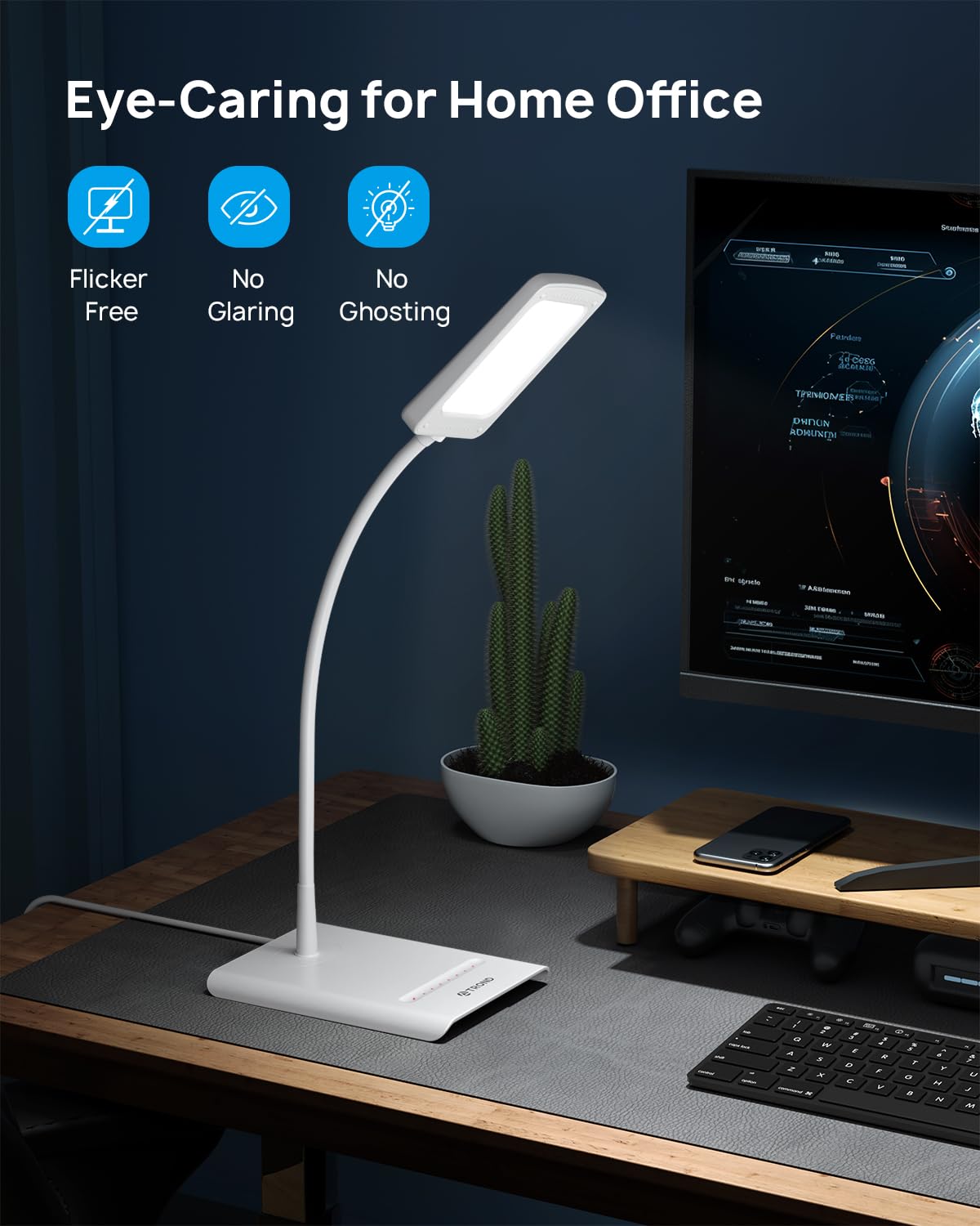 Desk Lamp, Dimmable Eye-Caring Table Lamp, Memory Function, White