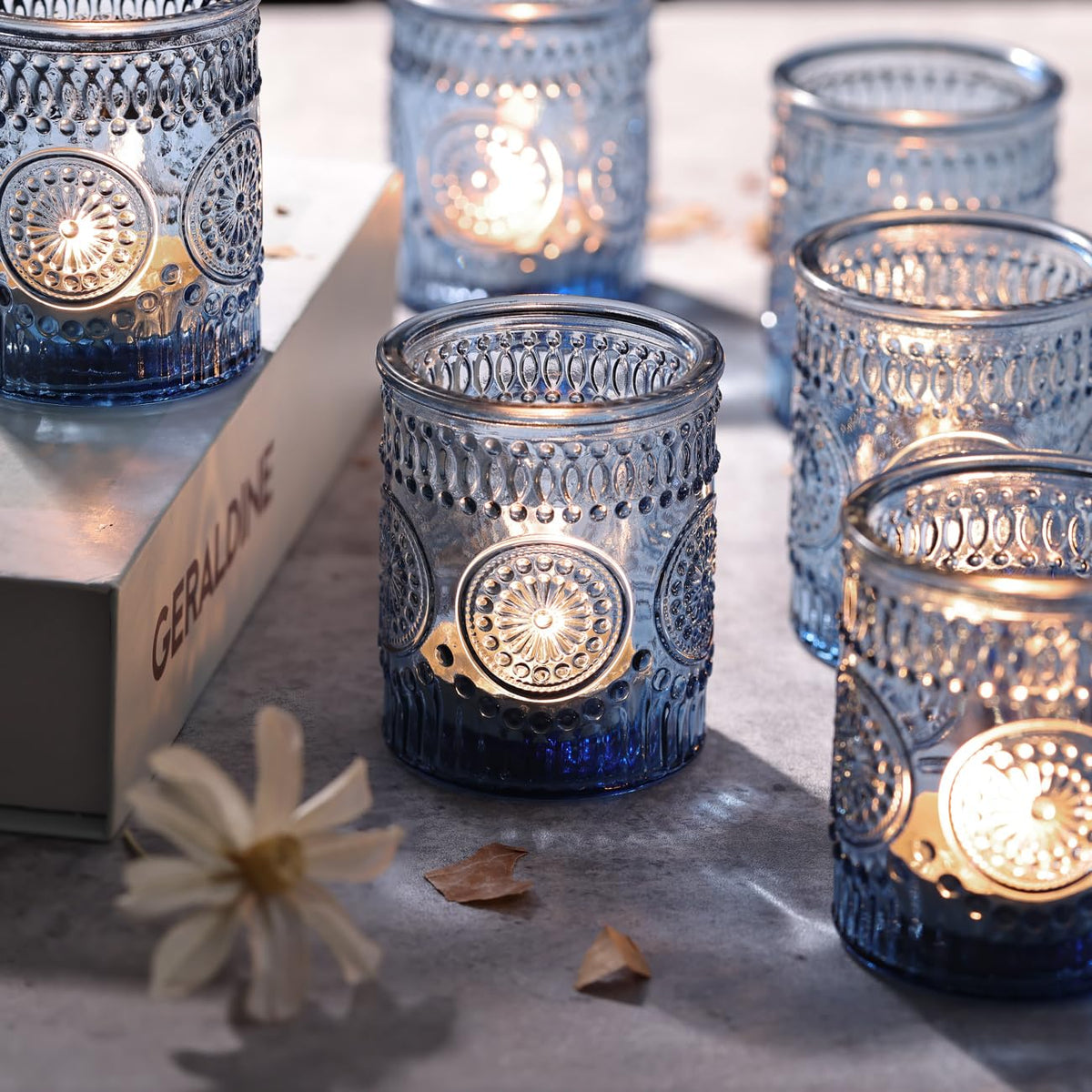 Blue Votive Candle Holders Set of 36 - Votive Candle Holders Bulk, Glass Candle Holder for Party Decoration, Tea