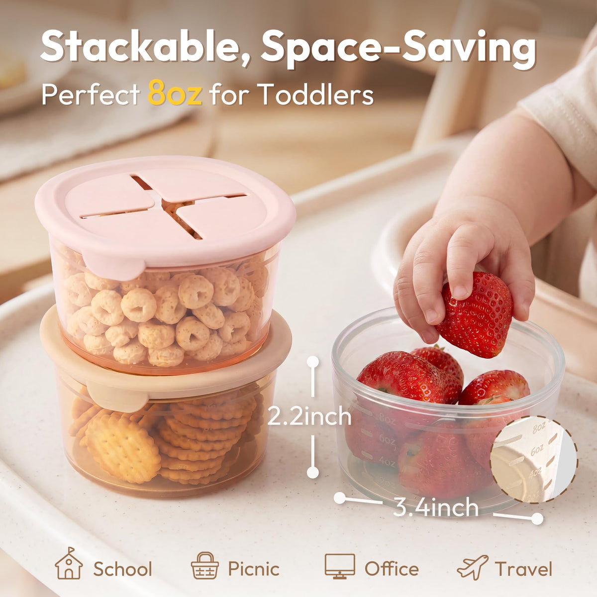 Silicone Snack Containers for Kids | 8 oz Baby Food Storage Containers with Airtight Lids and A Snack Lid | Baby Food