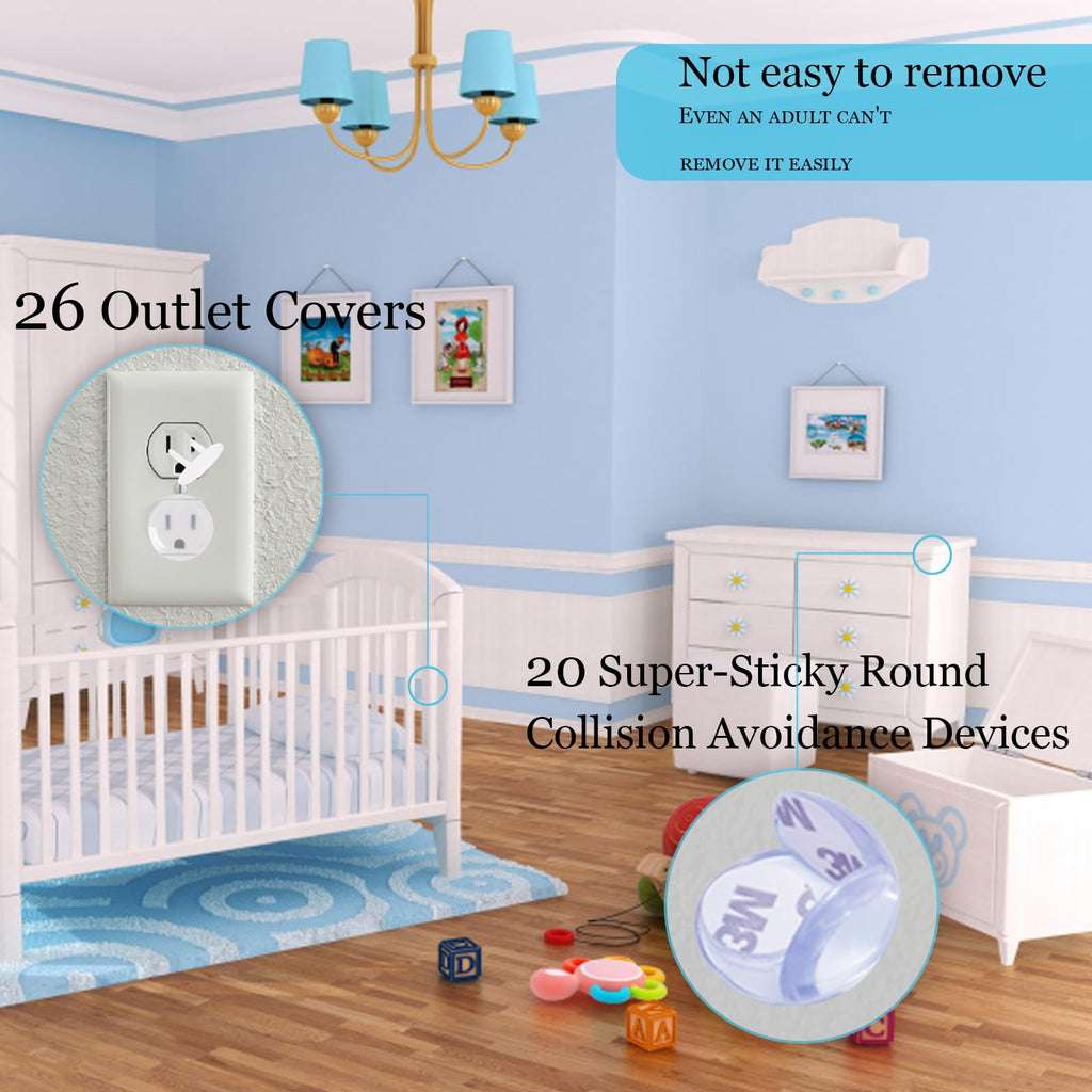 66 Pack Baby Proofing Kit | 12 Hidden Cabinet Drawer Locks, 8 Adjustable Latches, 26 Outlet Covers, 16 Corner Guards