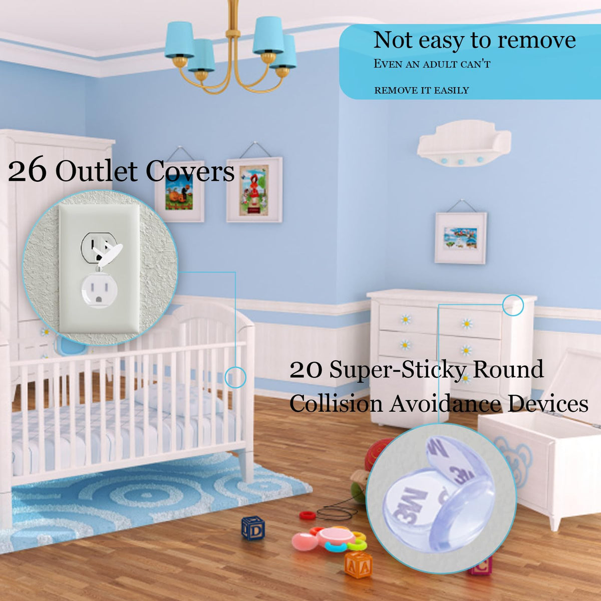 66 Pack Baby Proofing Kit | 12 Hidden Cabinet Drawer Locks, 8 Adjustable Latches, 26 Outlet Covers, 16 Corner Guards