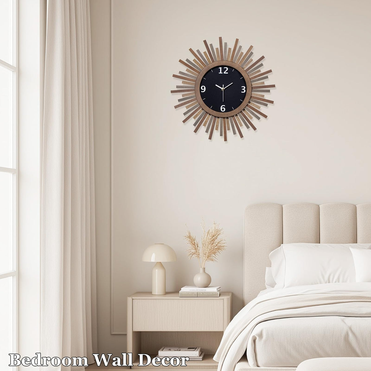 Inspired Nelson Style 18 Inch Large Wall Clock, Battery Operated, Silent, Rustic Wood Boho Sunburst Decorative Wall Clocks Kitchen Bedroom