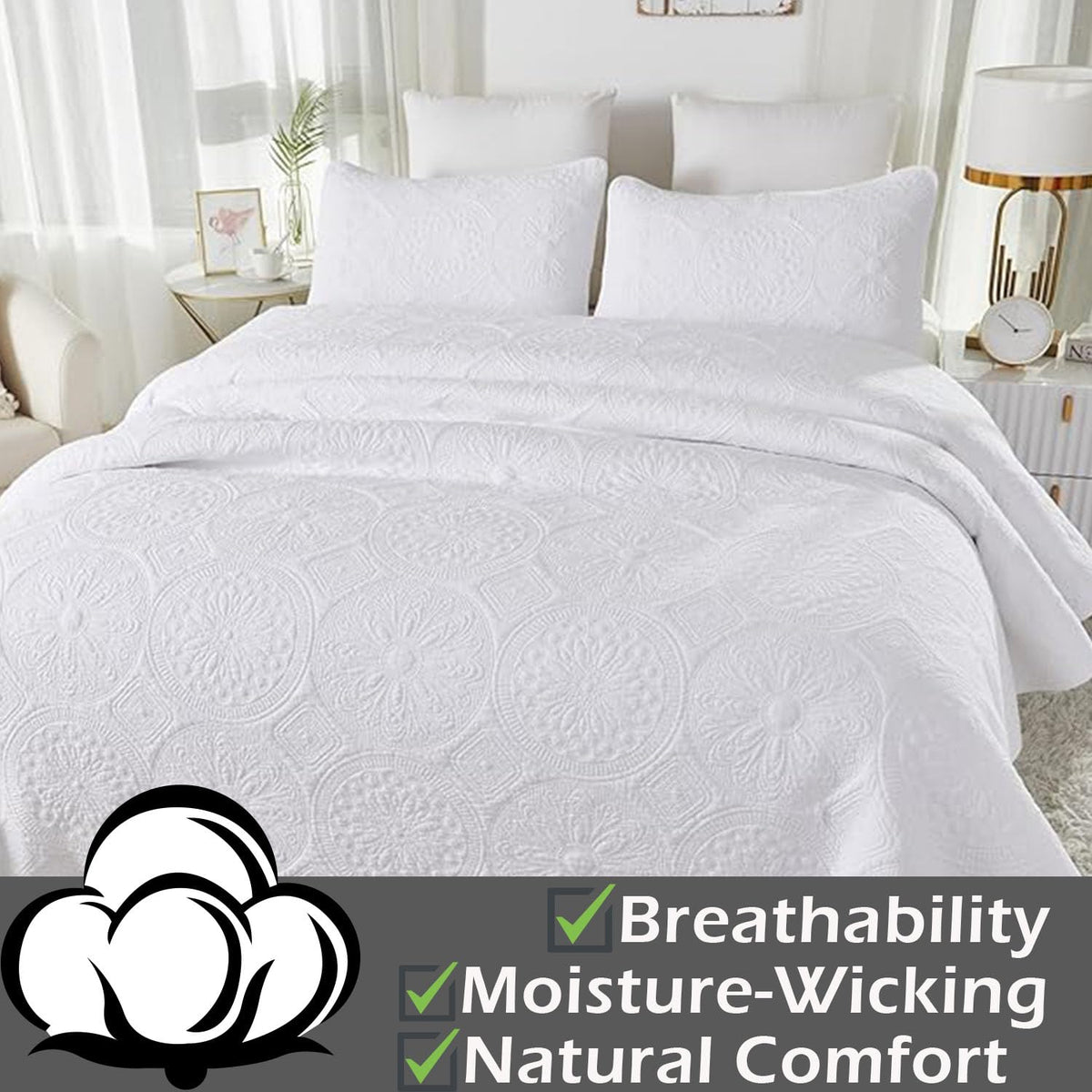 Luxury Medallion Quilt Bedding Set Cotton Farmhouse Comforter Set Bedspread Matelasse Coverlet