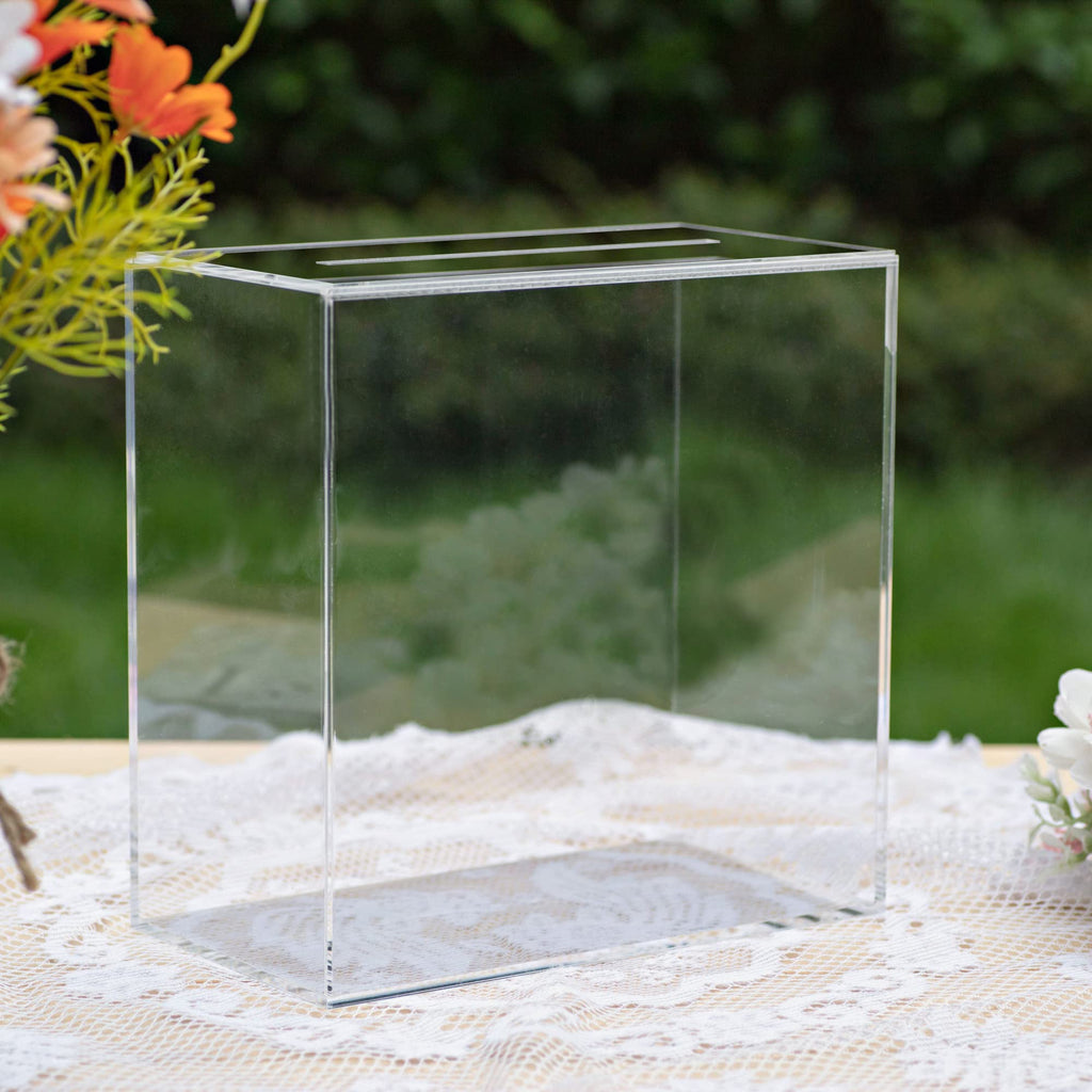 Clear Acrylic Card Box w/Slot, Thick DIY Wedding Box Blank No Print, Large 10x10x5.5 in, for Reception Decoration