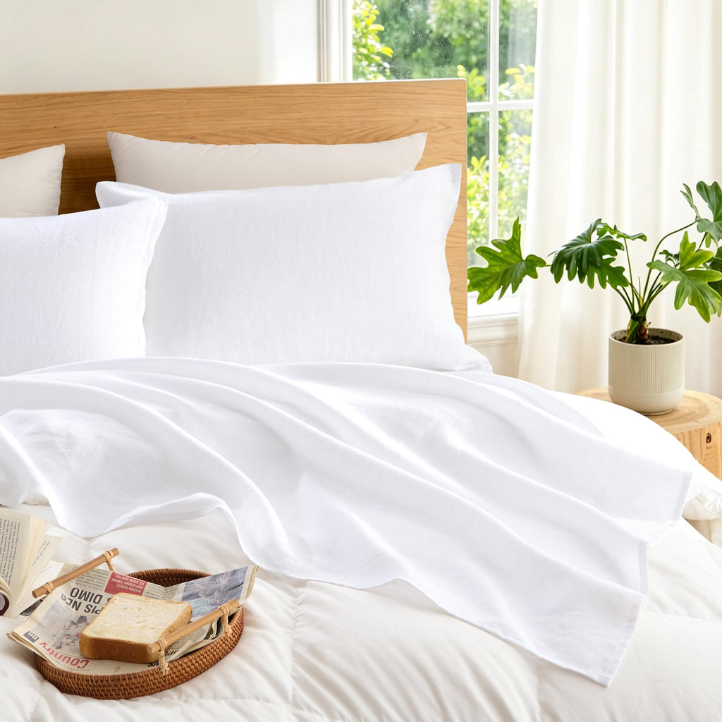 Linen Sheets Set, 100% French Washed Linen Sheets Deep Pocket Sheets, 4Pieces(1Flat Sheet, 1Fitted