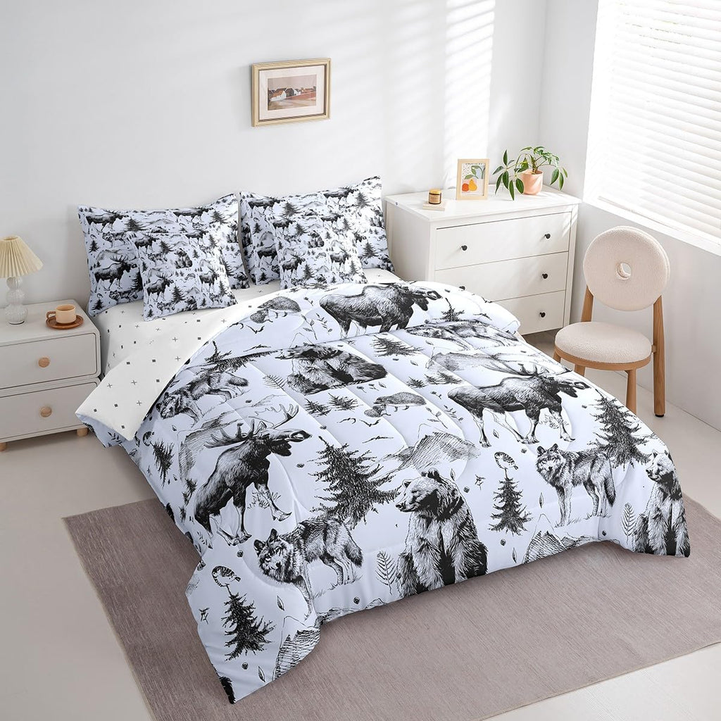 7 Pcs Comforter Set, Rustic Animal Bed in a Bag with Flat
