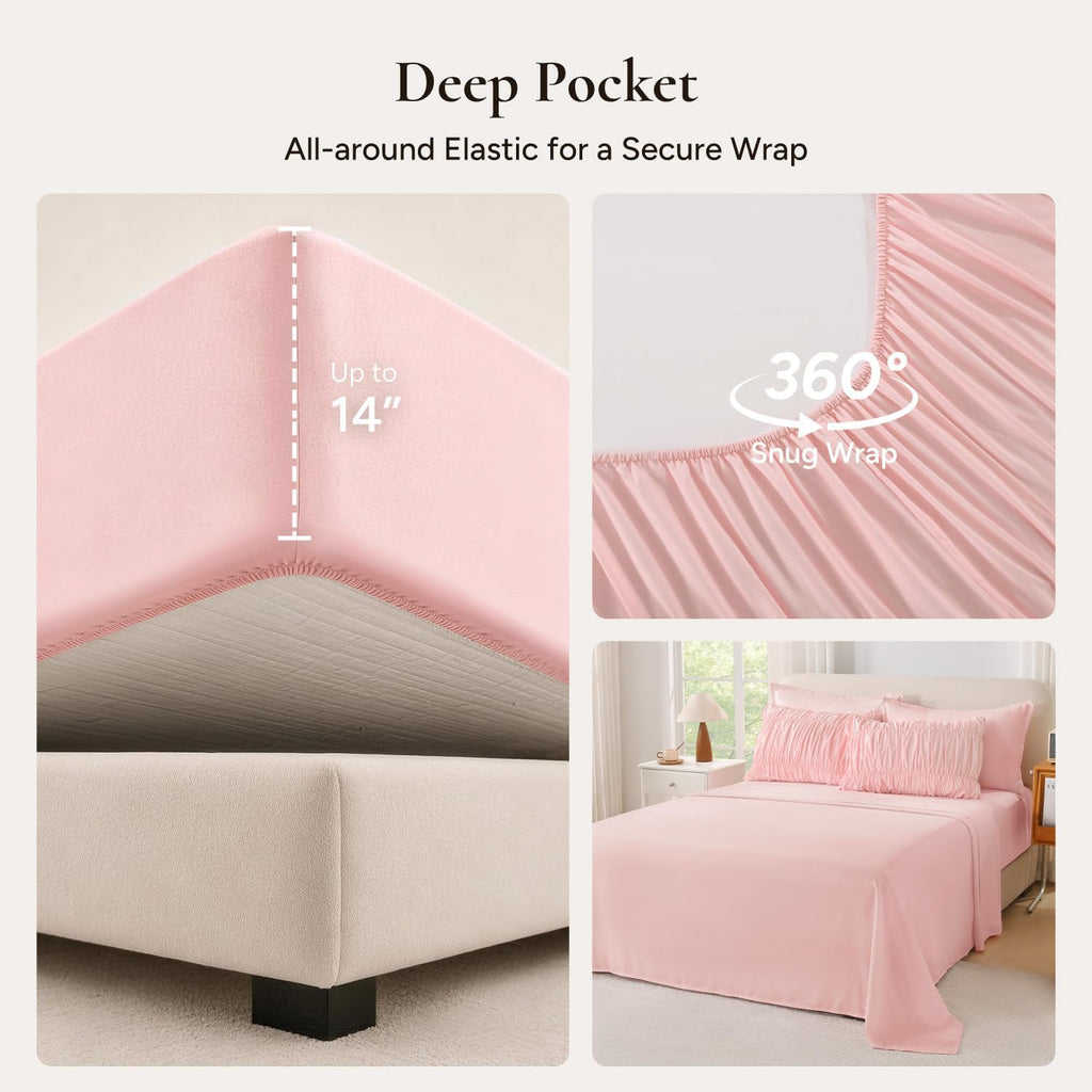 Ruched Pink Comforter Sets, 7 Pieces Ruffle Bed in a Bag