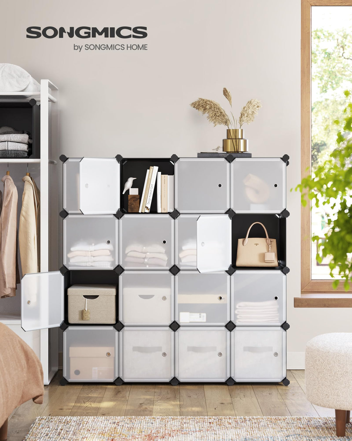 Cube Storage Organizer, Set of 16 Plastic Cubes, Closet Storage Shelves, DIY Plastic Closet Cabinet, Modular