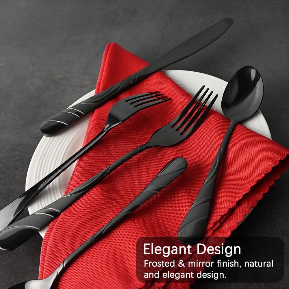 Black Silverware Set for 12, 60-Piece 18/0 Stainless Steel Utensils