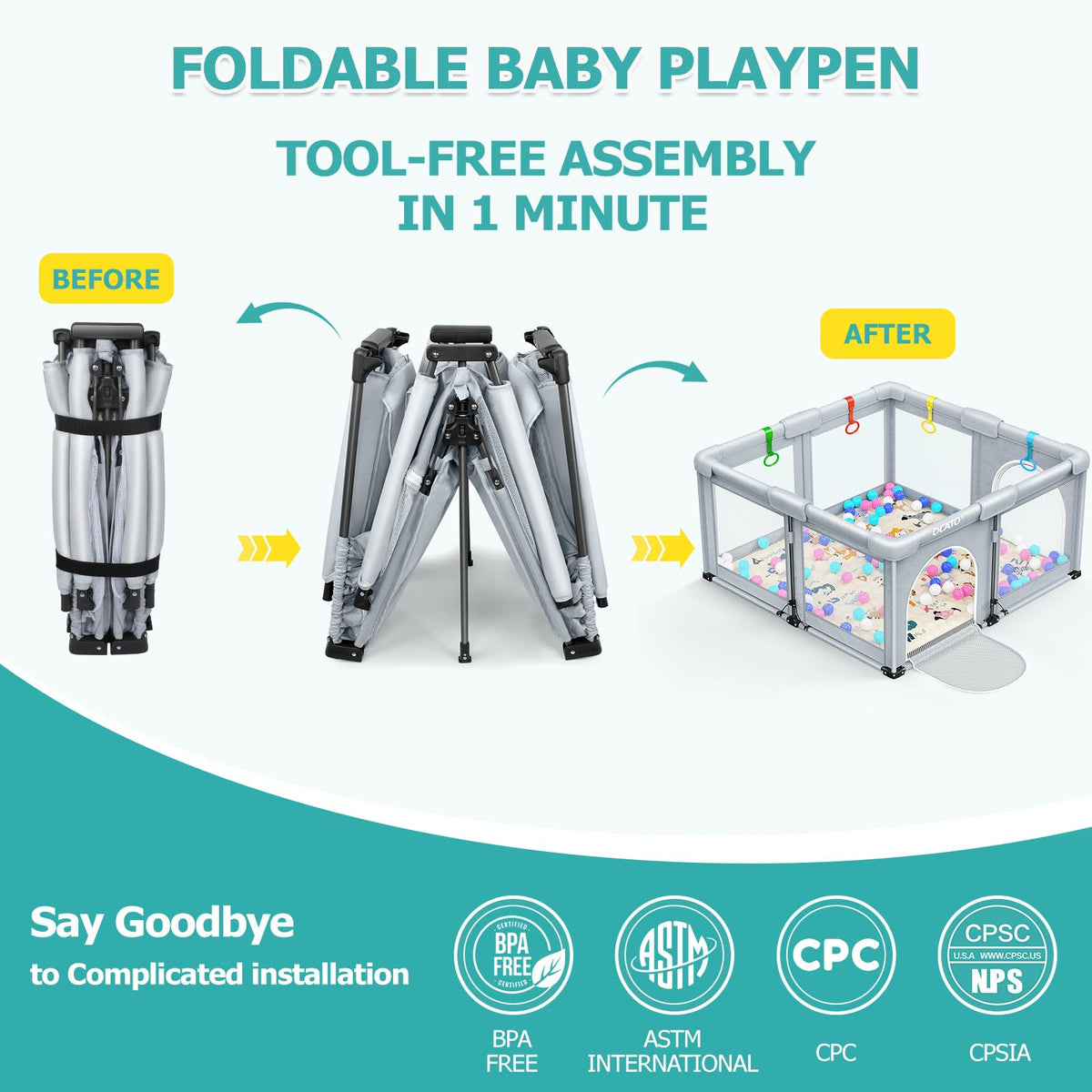 Baby Playpen with Mat Foldable Playpen for Babies and Toddlers 50x50