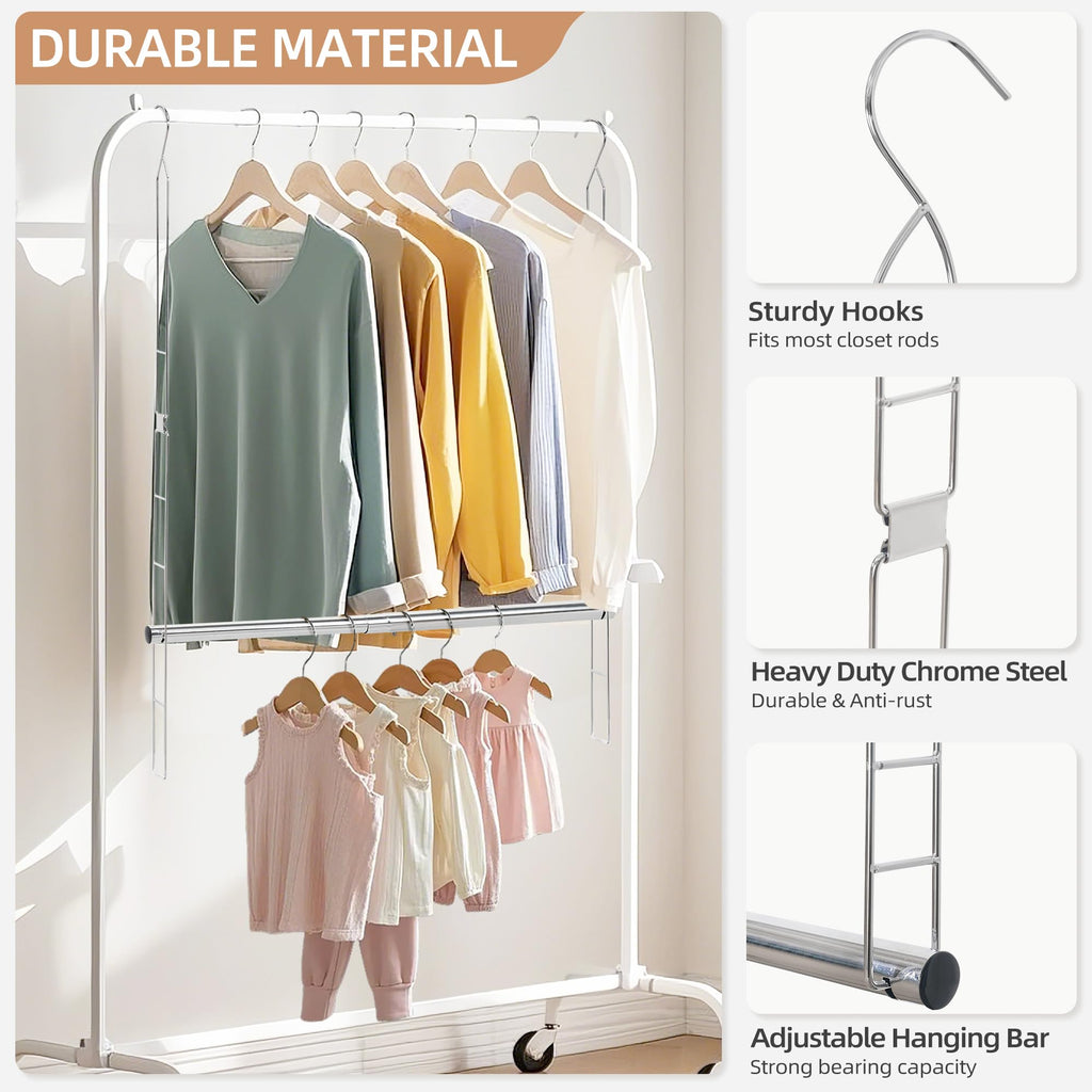 Hanging Closet Rod, Adjustable Width and Height Closet Hanging Organizer, Space-Saving Clothes Hanging Bar, Closet